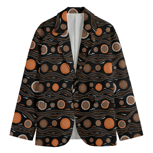 White And Orange Aboriginal Dot Print Men's Blazer