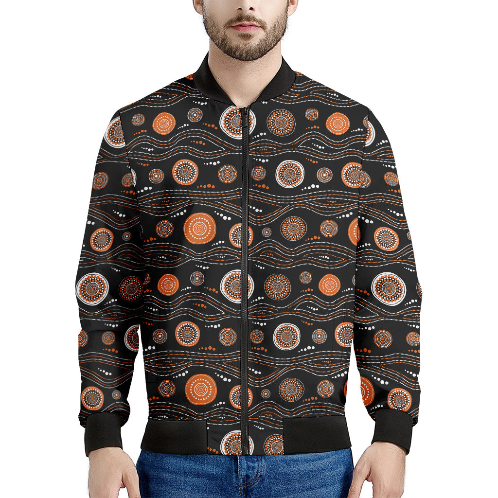 White And Orange Aboriginal Dot Print Men's Bomber Jacket