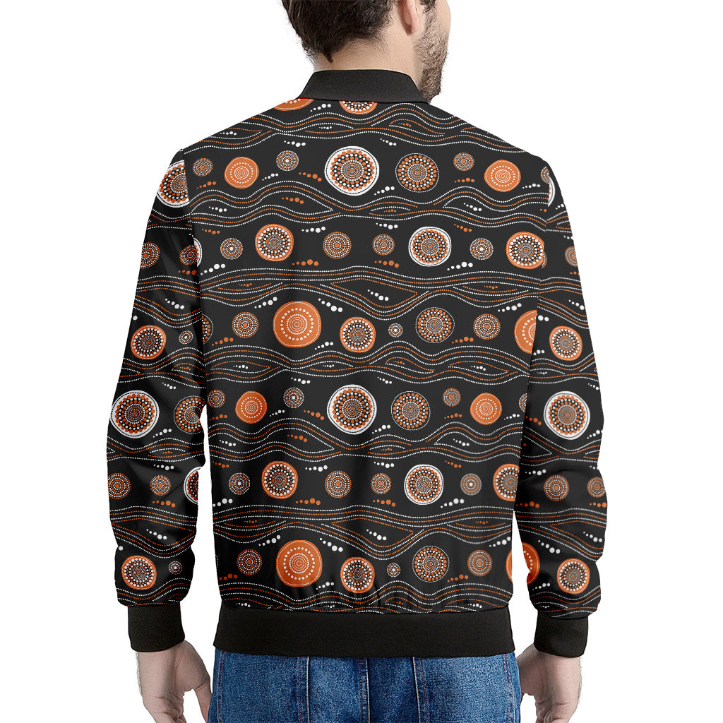 White And Orange Aboriginal Dot Print Men's Bomber Jacket