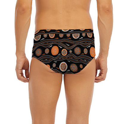 White And Orange Aboriginal Dot Print Men's Briefs