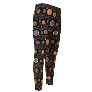 White And Orange Aboriginal Dot Print Men's Compression Pants