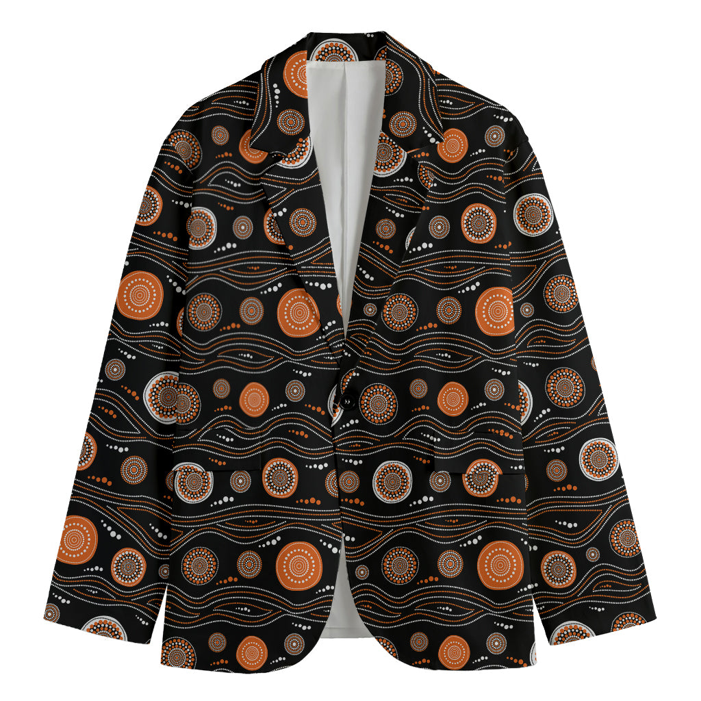 White And Orange Aboriginal Dot Print Men's Cotton Blazer