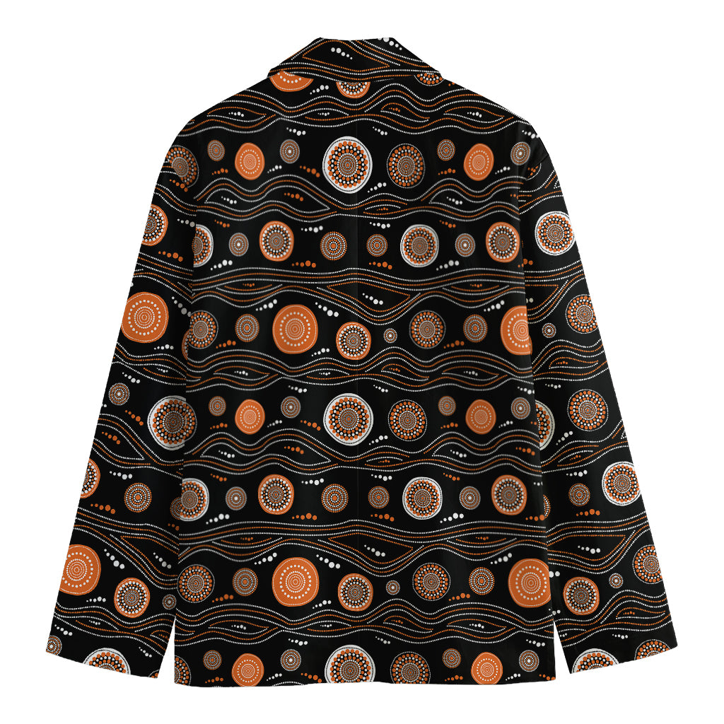 White And Orange Aboriginal Dot Print Men's Cotton Blazer