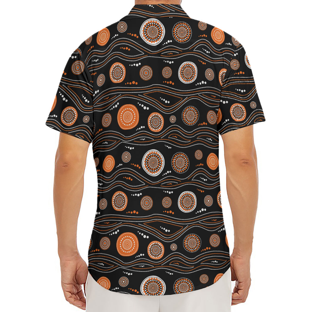 White And Orange Aboriginal Dot Print Men's Deep V-Neck Shirt