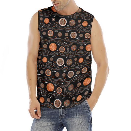 White And Orange Aboriginal Dot Print Men's Fitness Tank Top