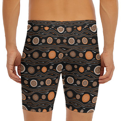 White And Orange Aboriginal Dot Print Men's Long Boxer Briefs