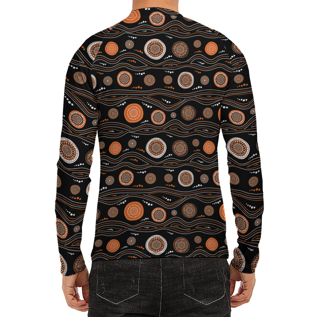 White And Orange Aboriginal Dot Print Men's Long Sleeve Rash Guard