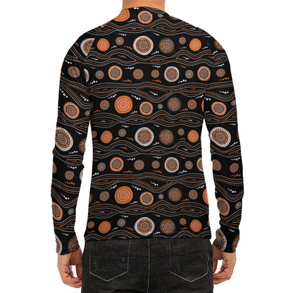 White And Orange Aboriginal Dot Print Men's Long Sleeve Rash Guard