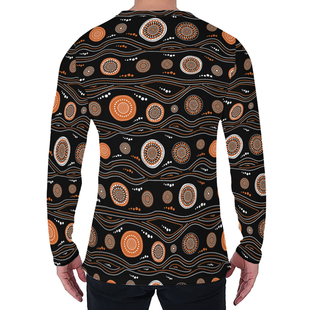 White And Orange Aboriginal Dot Print Men's Long Sleeve T-Shirt