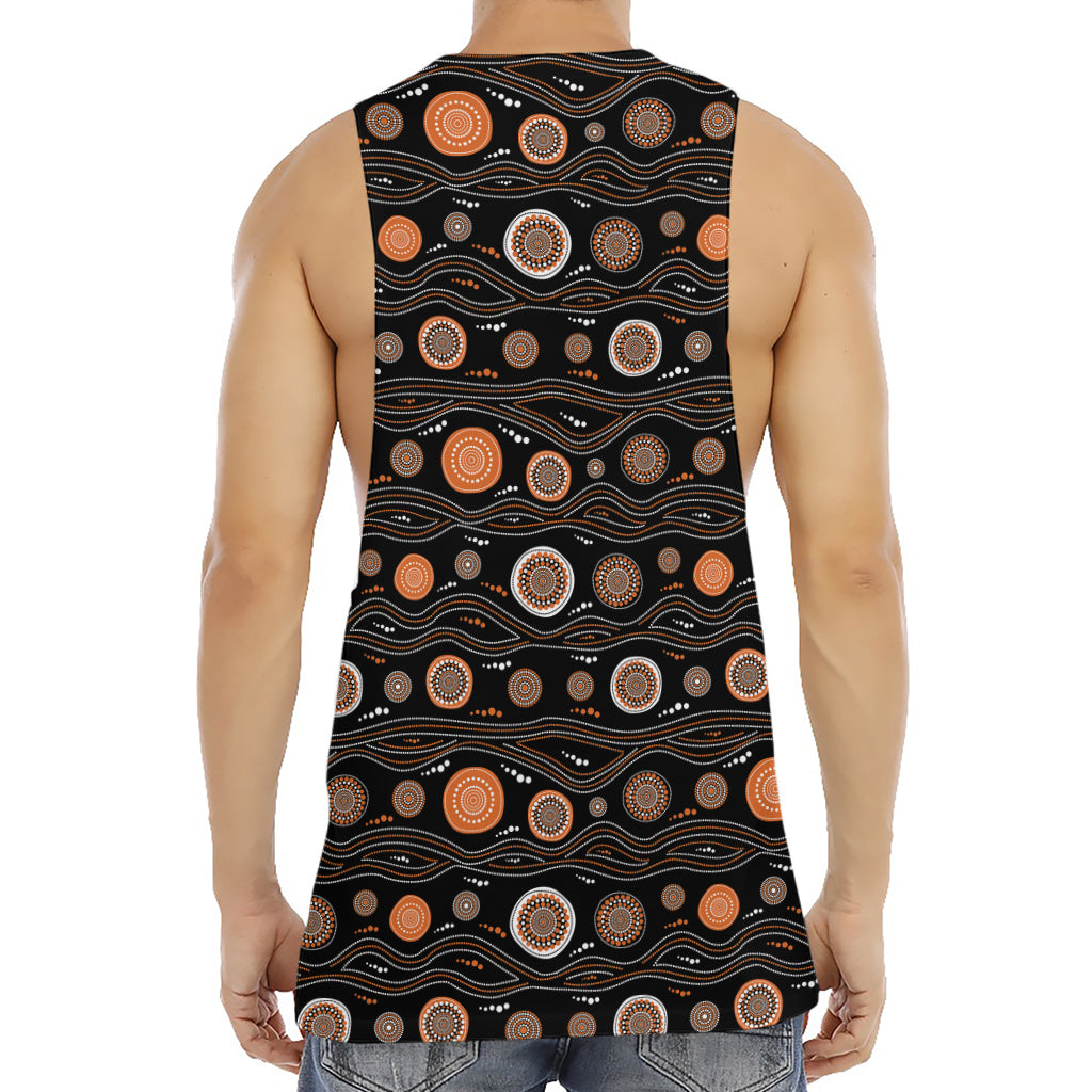 White And Orange Aboriginal Dot Print Men's Muscle Tank Top