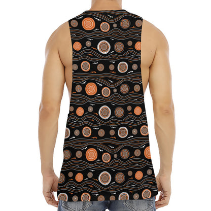 White And Orange Aboriginal Dot Print Men's Muscle Tank Top
