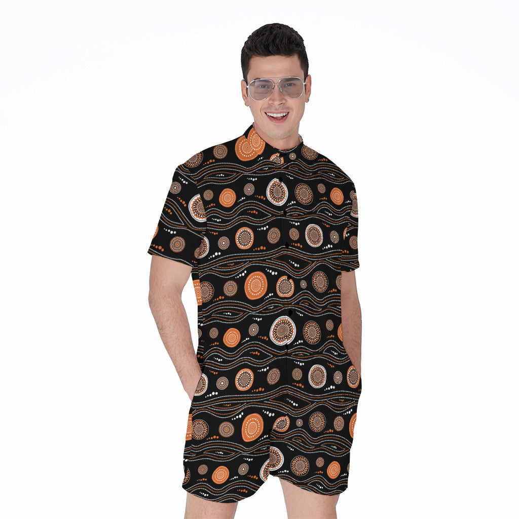 White And Orange Aboriginal Dot Print Men's Rompers