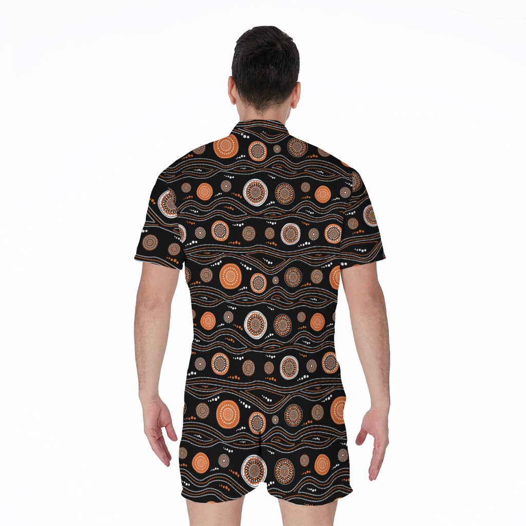 White And Orange Aboriginal Dot Print Men's Rompers
