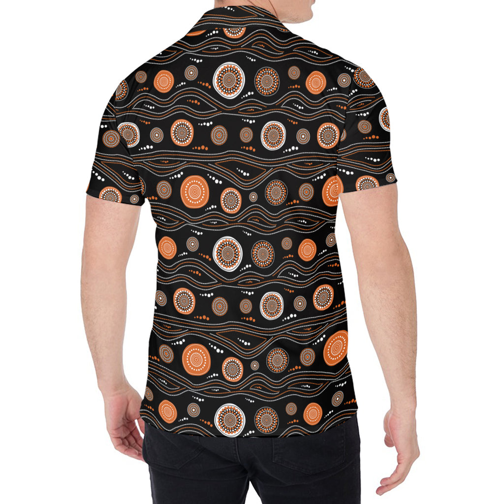 White And Orange Aboriginal Dot Print Men's Shirt