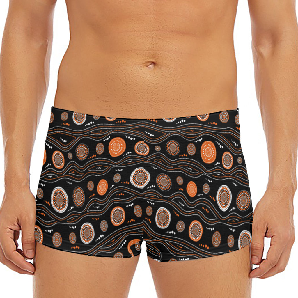 White And Orange Aboriginal Dot Print Men's Short Boxer Briefs