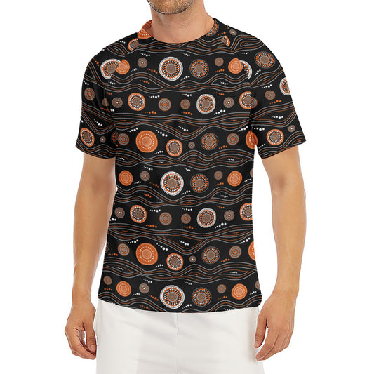 White And Orange Aboriginal Dot Print Men's Short Sleeve Rash Guard