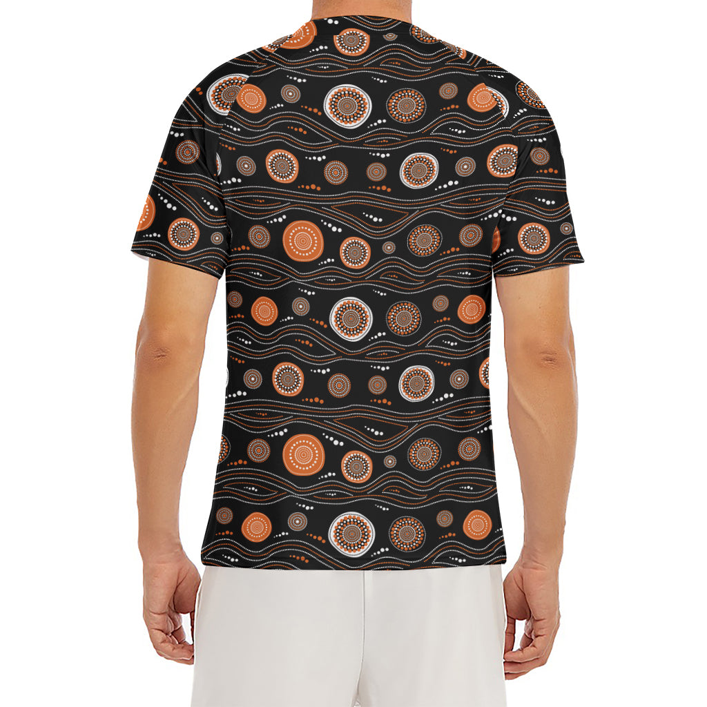 White And Orange Aboriginal Dot Print Men's Short Sleeve Rash Guard