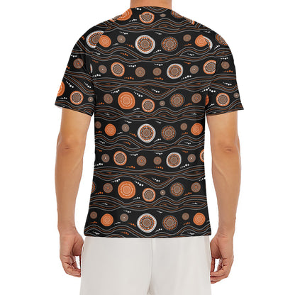 White And Orange Aboriginal Dot Print Men's Short Sleeve Rash Guard