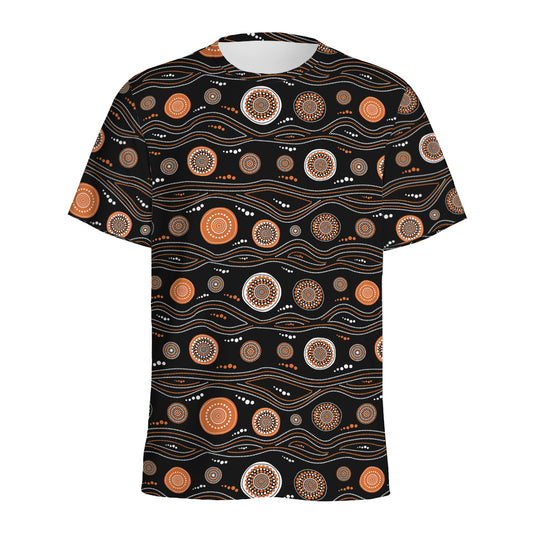 White And Orange Aboriginal Dot Print Men's Sports T-Shirt