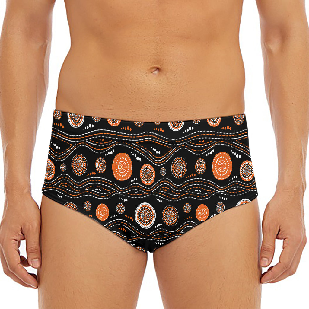 White And Orange Aboriginal Dot Print Men's Triangle Swim Briefs