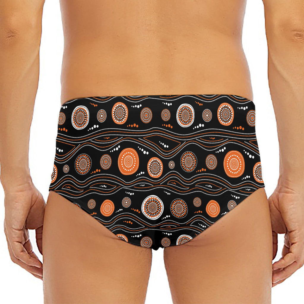 White And Orange Aboriginal Dot Print Men's Triangle Swim Briefs