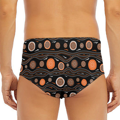 White And Orange Aboriginal Dot Print Men's Triangle Swim Briefs