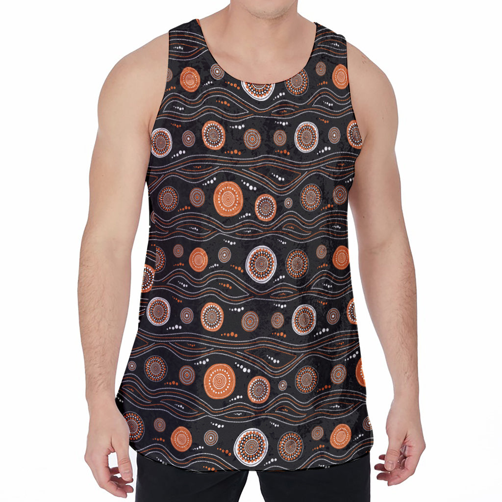 White And Orange Aboriginal Dot Print Men's Velvet Tank Top