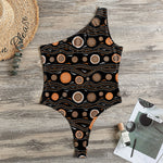 White And Orange Aboriginal Dot Print One Shoulder Bodysuit