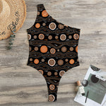 White And Orange Aboriginal Dot Print One Shoulder Bodysuit