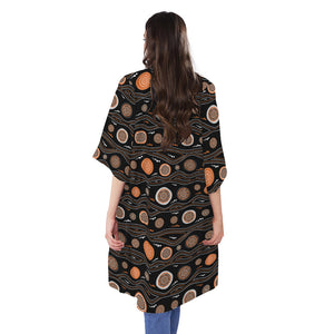 White And Orange Aboriginal Dot Print Open Front Beach Cover Up