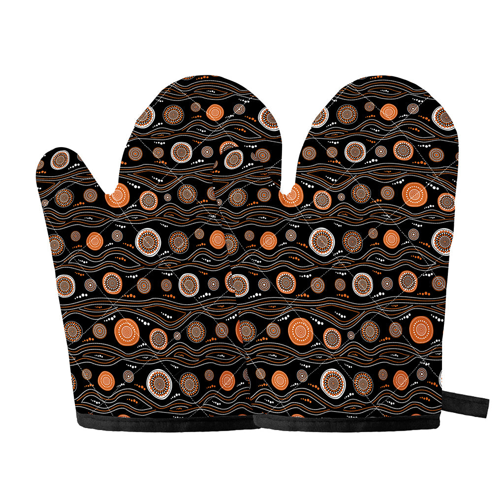 White And Orange Aboriginal Dot Print Oven Mitts