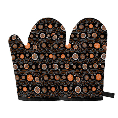 White And Orange Aboriginal Dot Print Oven Mitts