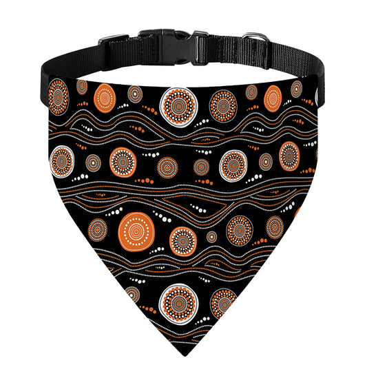White And Orange Aboriginal Dot Print Over The Collar Dog Bandana