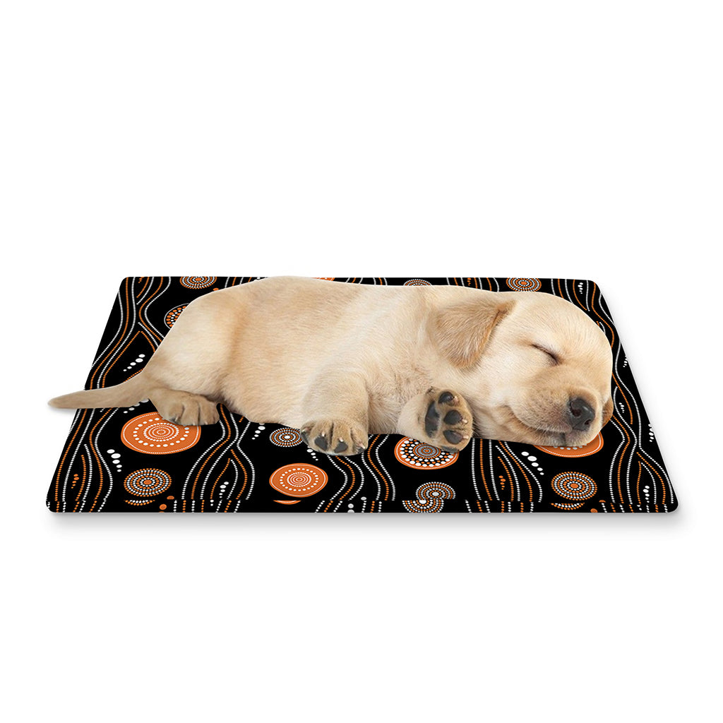 White And Orange Aboriginal Dot Print Pet Cooling Mat Cover