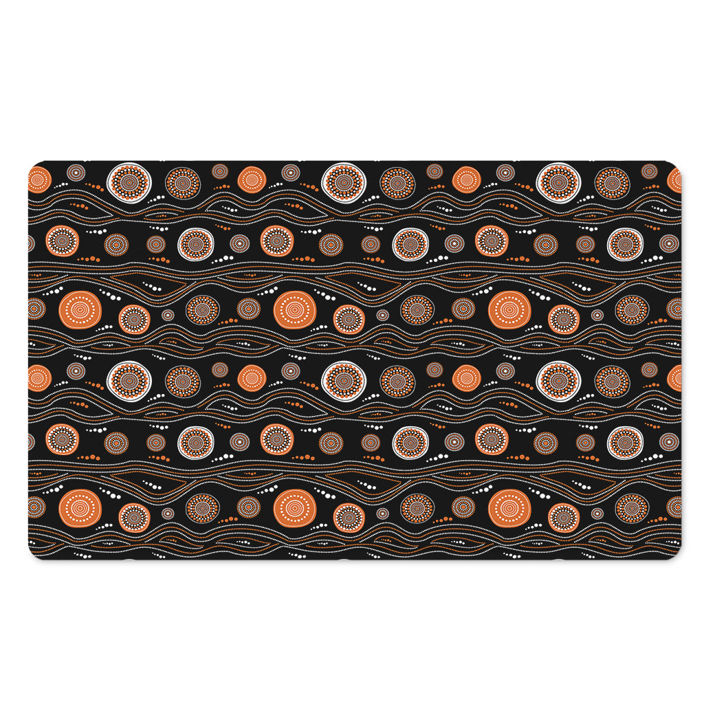 White And Orange Aboriginal Dot Print Polyester Doormat