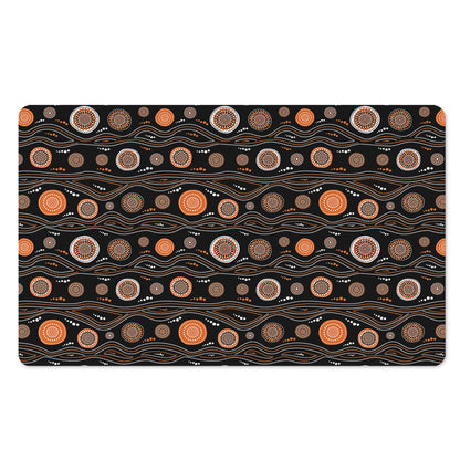 White And Orange Aboriginal Dot Print Polyester Doormat