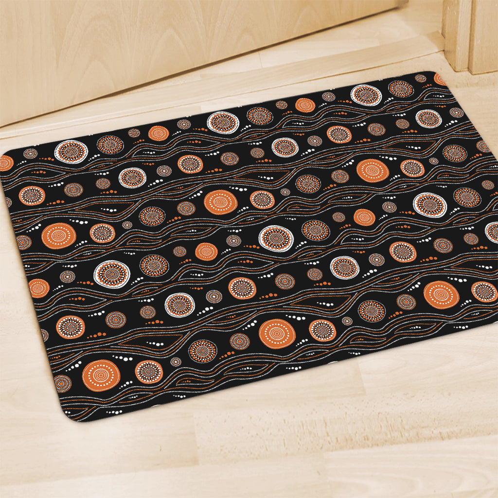 White And Orange Aboriginal Dot Print Polyester Doormat