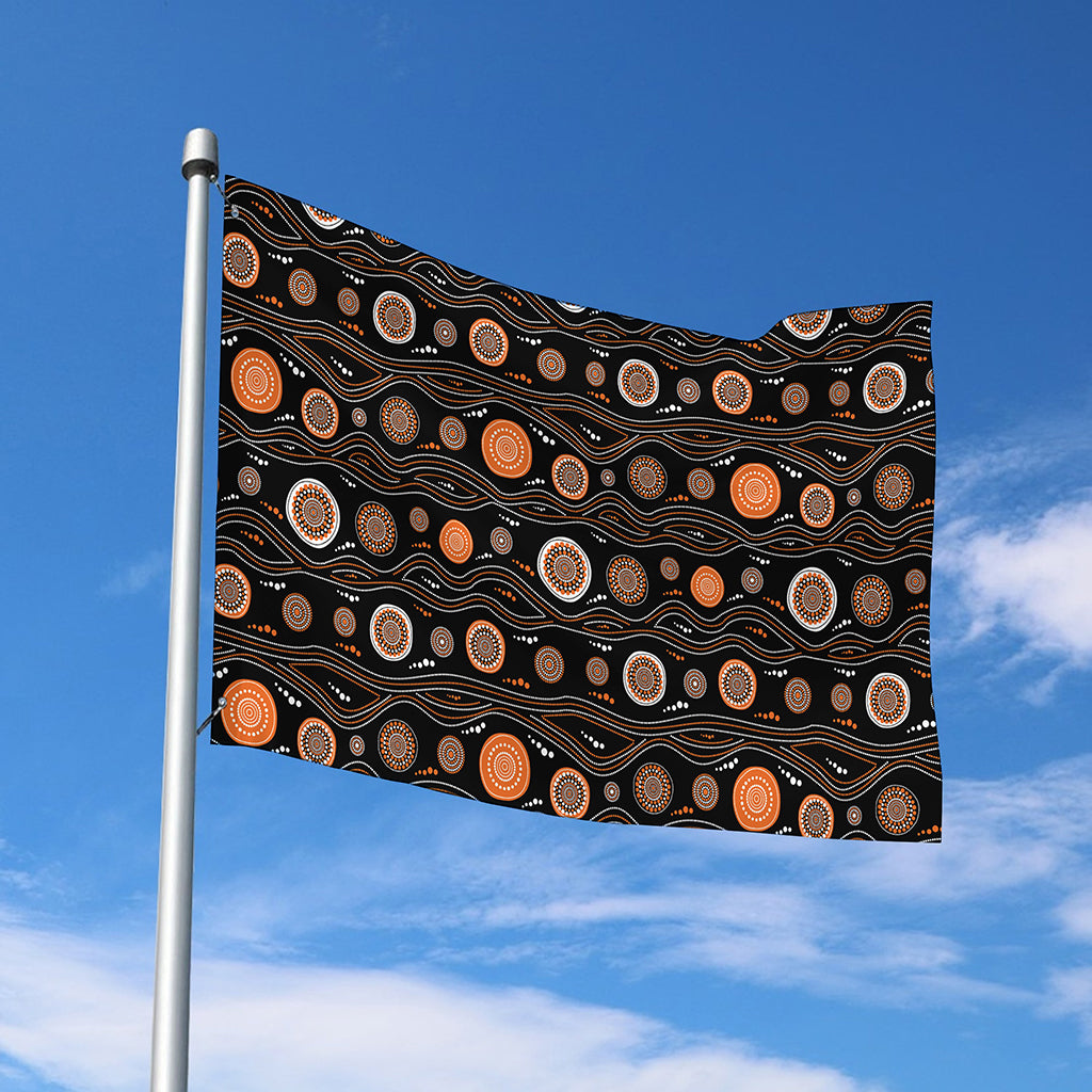 White And Orange Aboriginal Dot Print Polyester Flag