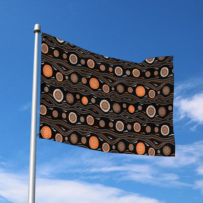White And Orange Aboriginal Dot Print Polyester Flag