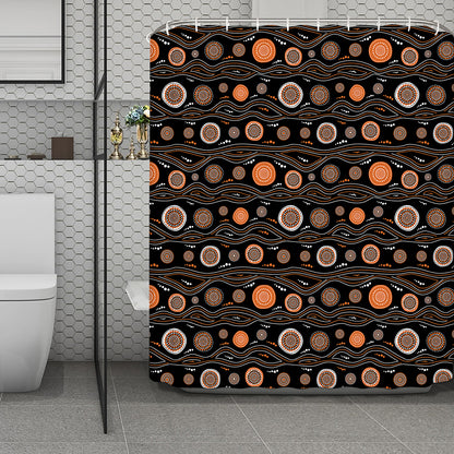White And Orange Aboriginal Dot Print Polyester Shower Curtain