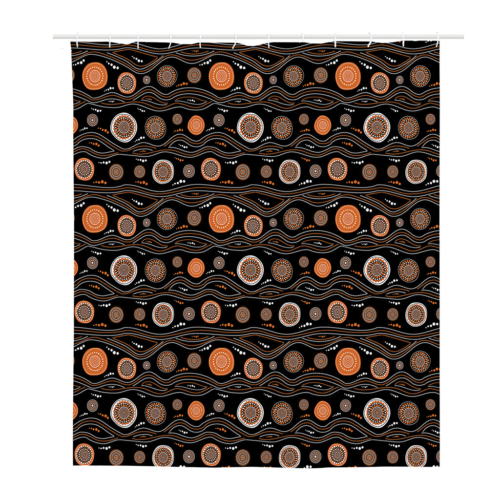 White And Orange Aboriginal Dot Print Polyester Shower Curtain