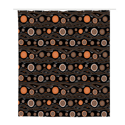 White And Orange Aboriginal Dot Print Polyester Shower Curtain
