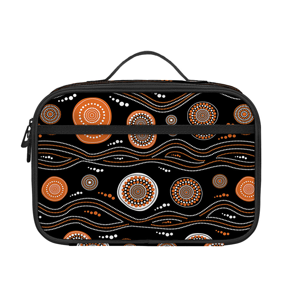 White And Orange Aboriginal Dot Print Portable Lunch Bag