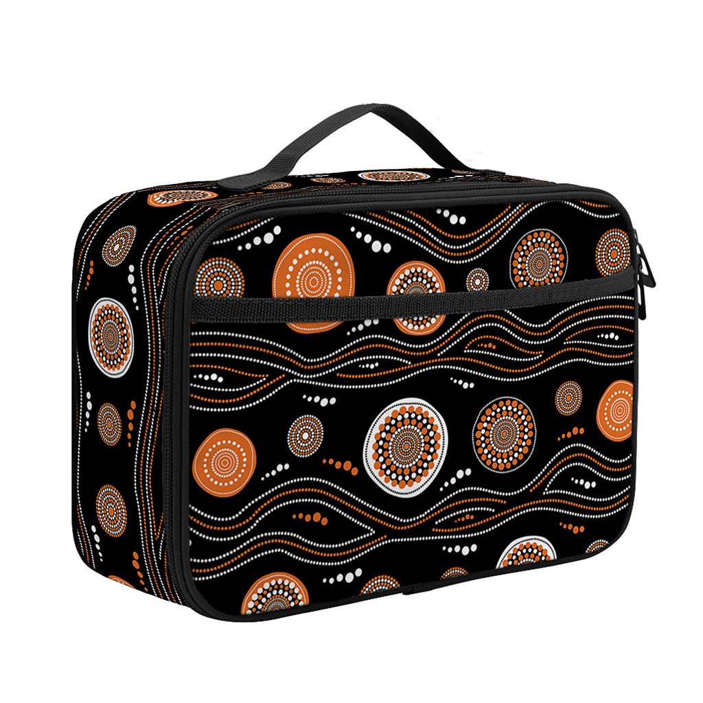 White And Orange Aboriginal Dot Print Portable Lunch Bag