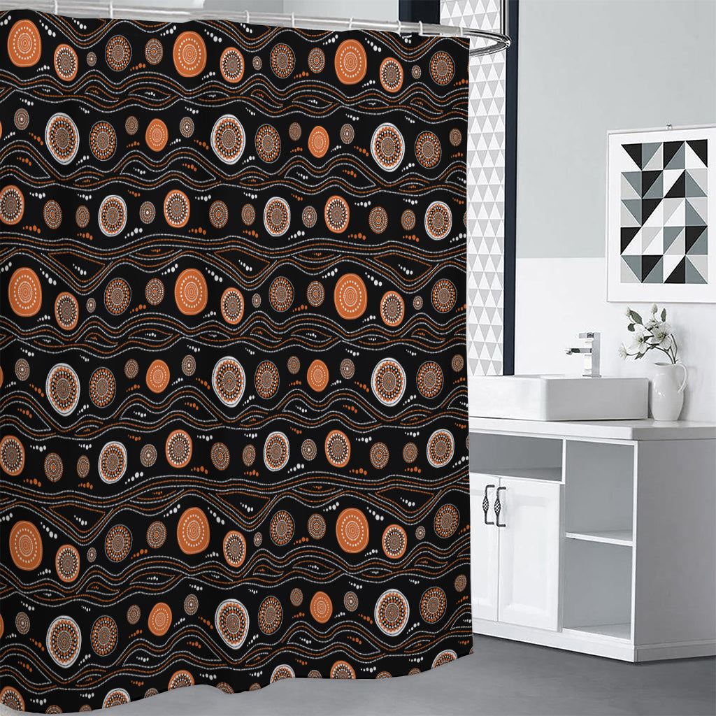 White And Orange Aboriginal Dot Print Premium Shower Curtain