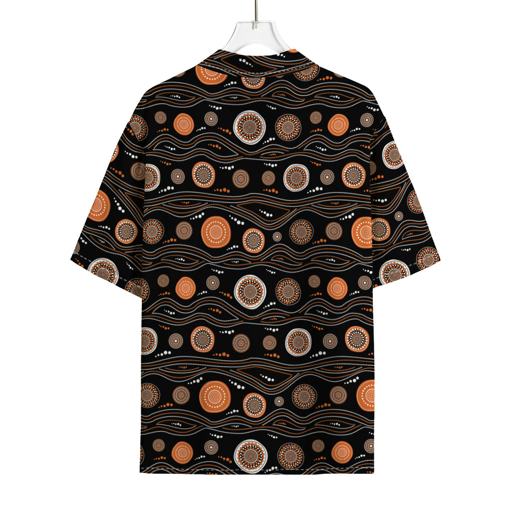 White And Orange Aboriginal Dot Print Rayon Hawaiian Shirt