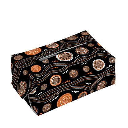 White And Orange Aboriginal Dot Print Rectangle Tissue Box Cover