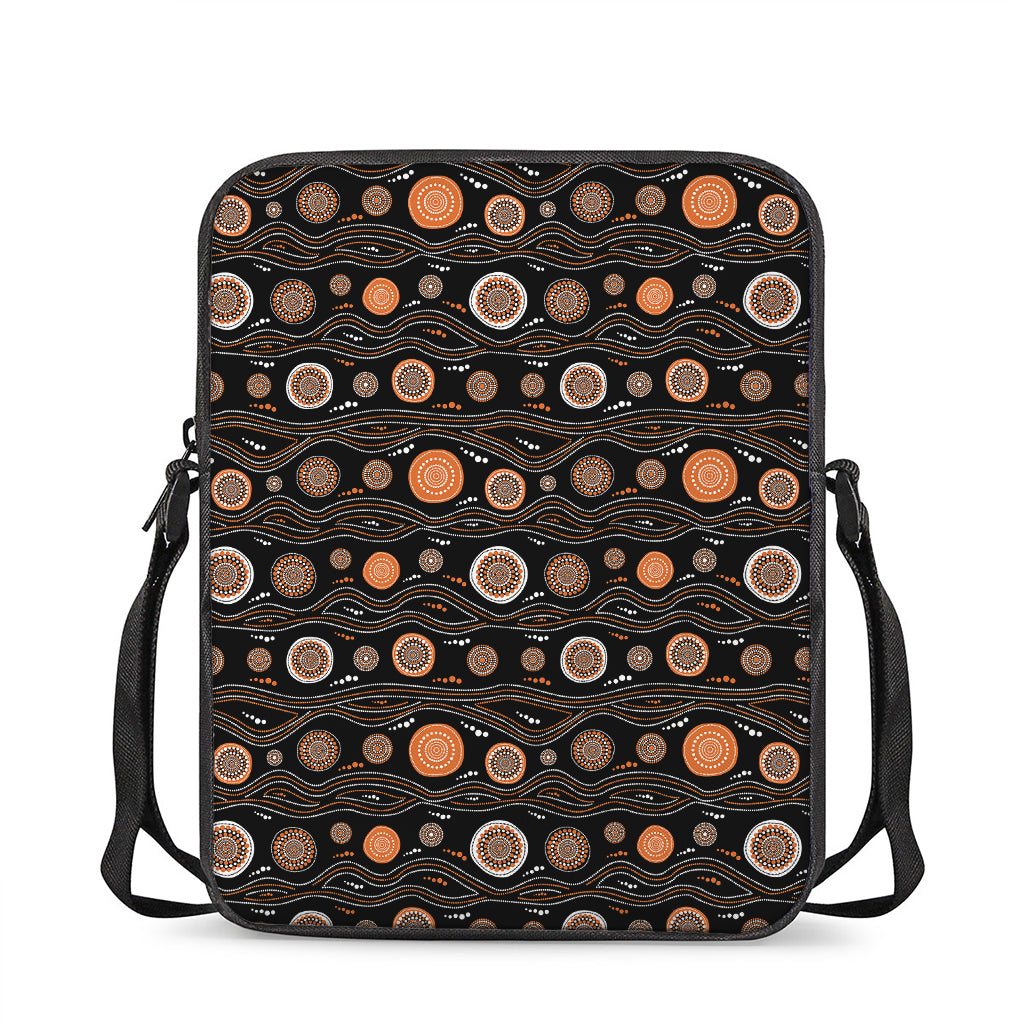 White And Orange Aboriginal Dot Print Rectangular Crossbody Bag