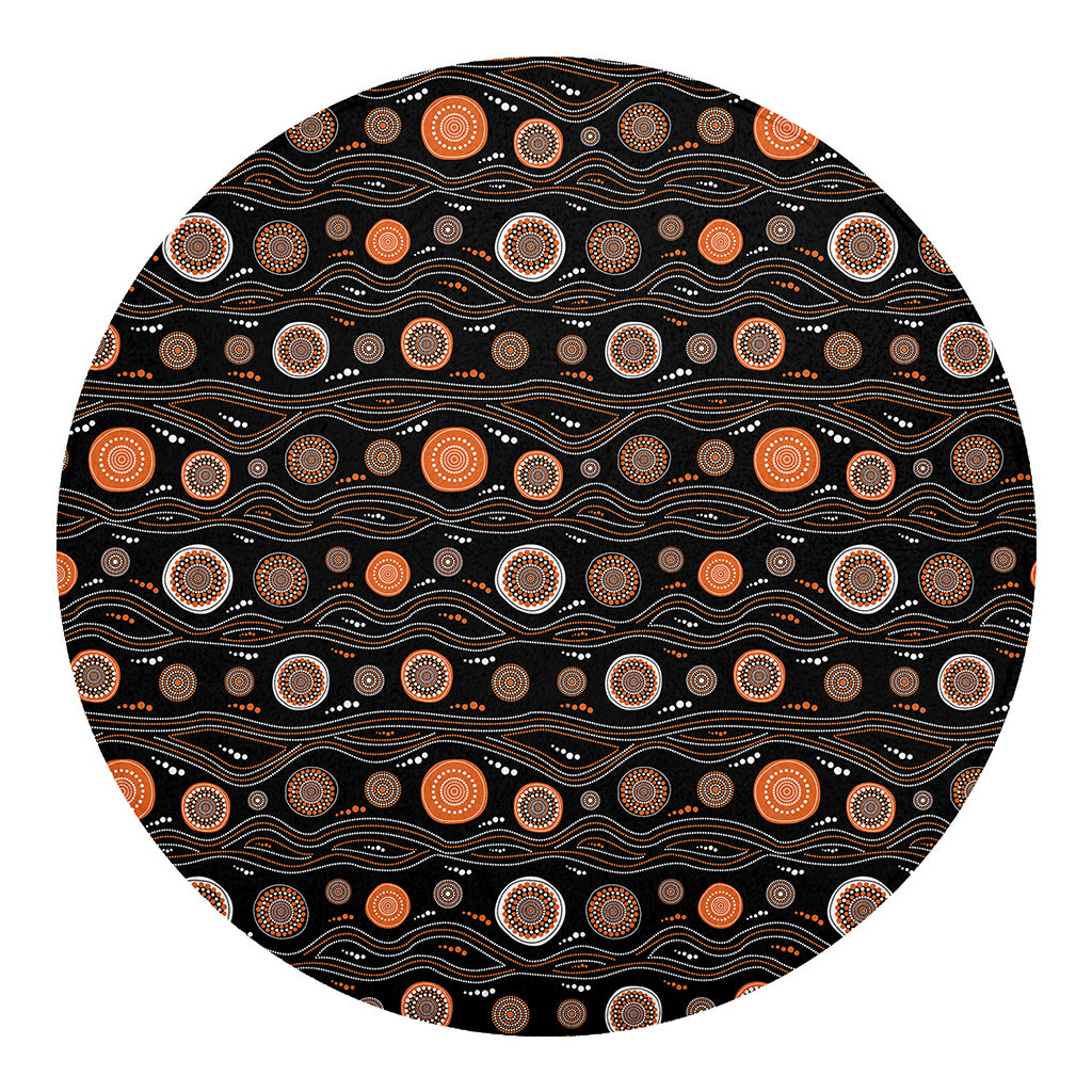 White And Orange Aboriginal Dot Print Round Blanket