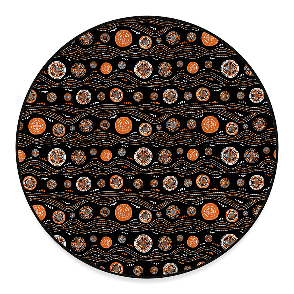 White And Orange Aboriginal Dot Print Round Floor Mat
